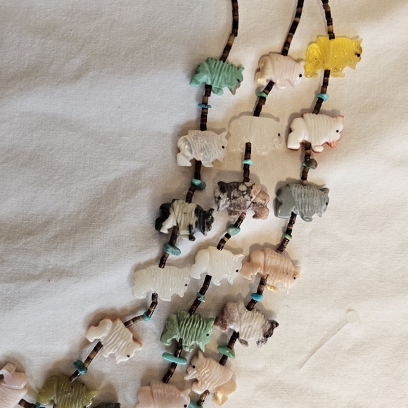 Native American Buffalo Fetish Tiered Necklace Handcrafted Sterling Necklace - Picture 8 of 11